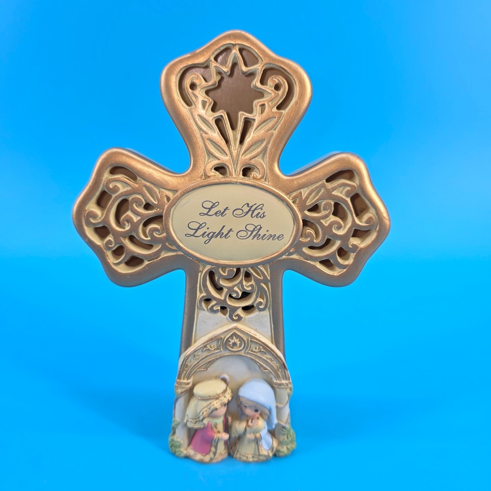 Precious Moments Let His Light Shine Musical Light Up Cross‎ Nativity Figurine